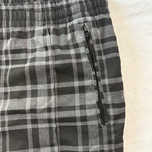 Forever 21 Mens Black & Grey Plaid Long Woven Pants L Elastic Waist Zip Pockets - Picture 7 of 10